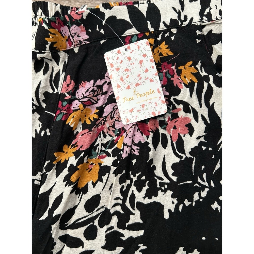 Free People Intimately Late Night Floral Wide Leg Pants Black Rayon | Sz L NWT - Picture 4 of 6